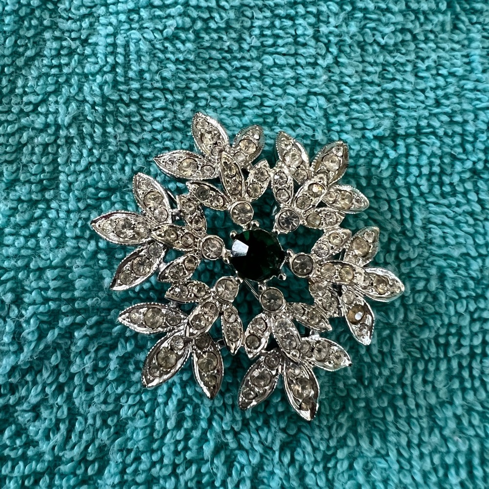 Sarah Coventry Silver and Green Floral Brooch